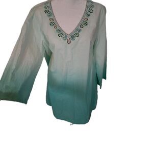 NWT 100% Cotton Beaded Bling Tunic Sz Xl Island Mermaid Summer Beach Sea Resort